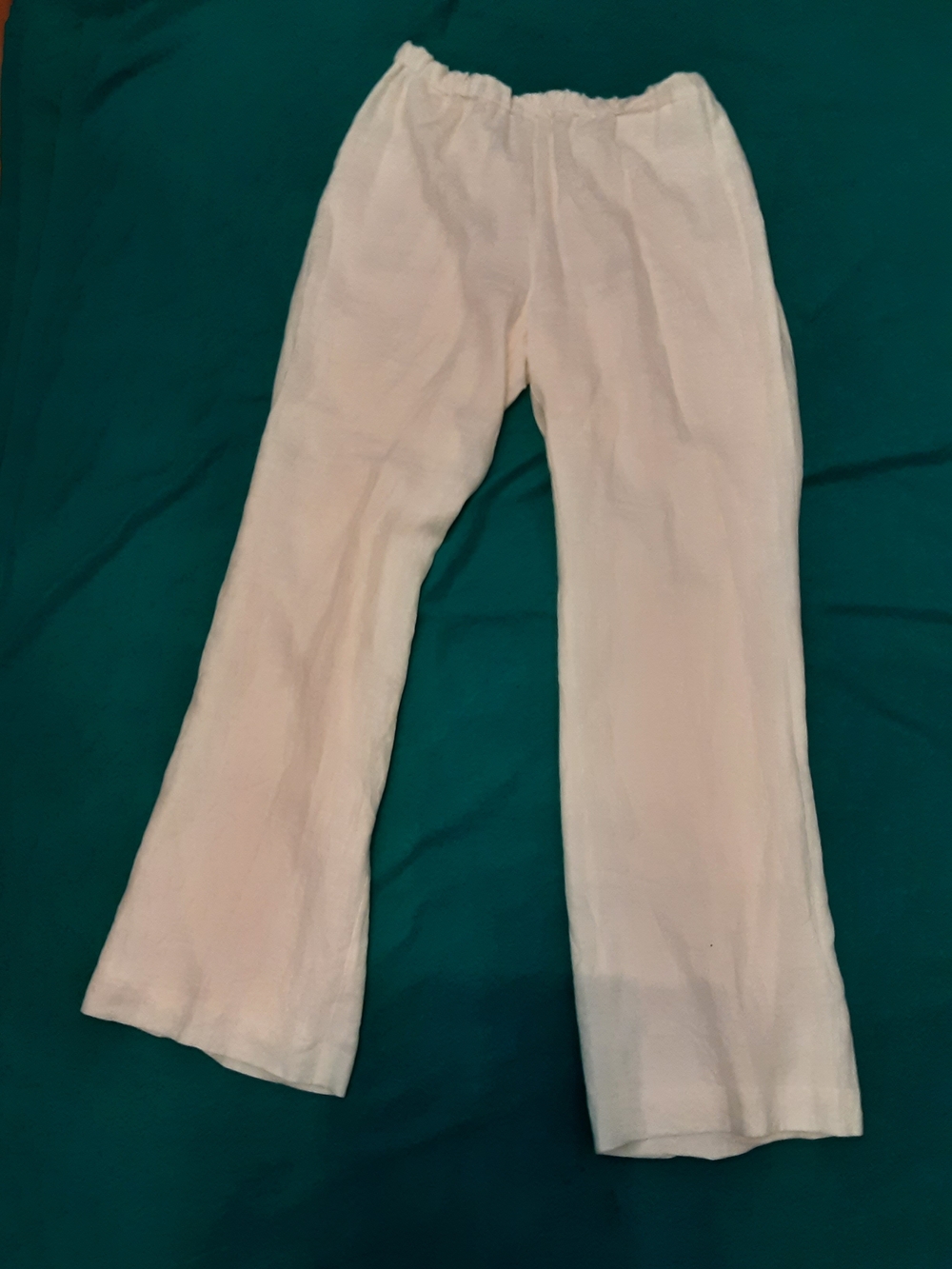 Women's White Linen Pull-On Casual Pants with Elastic Waist